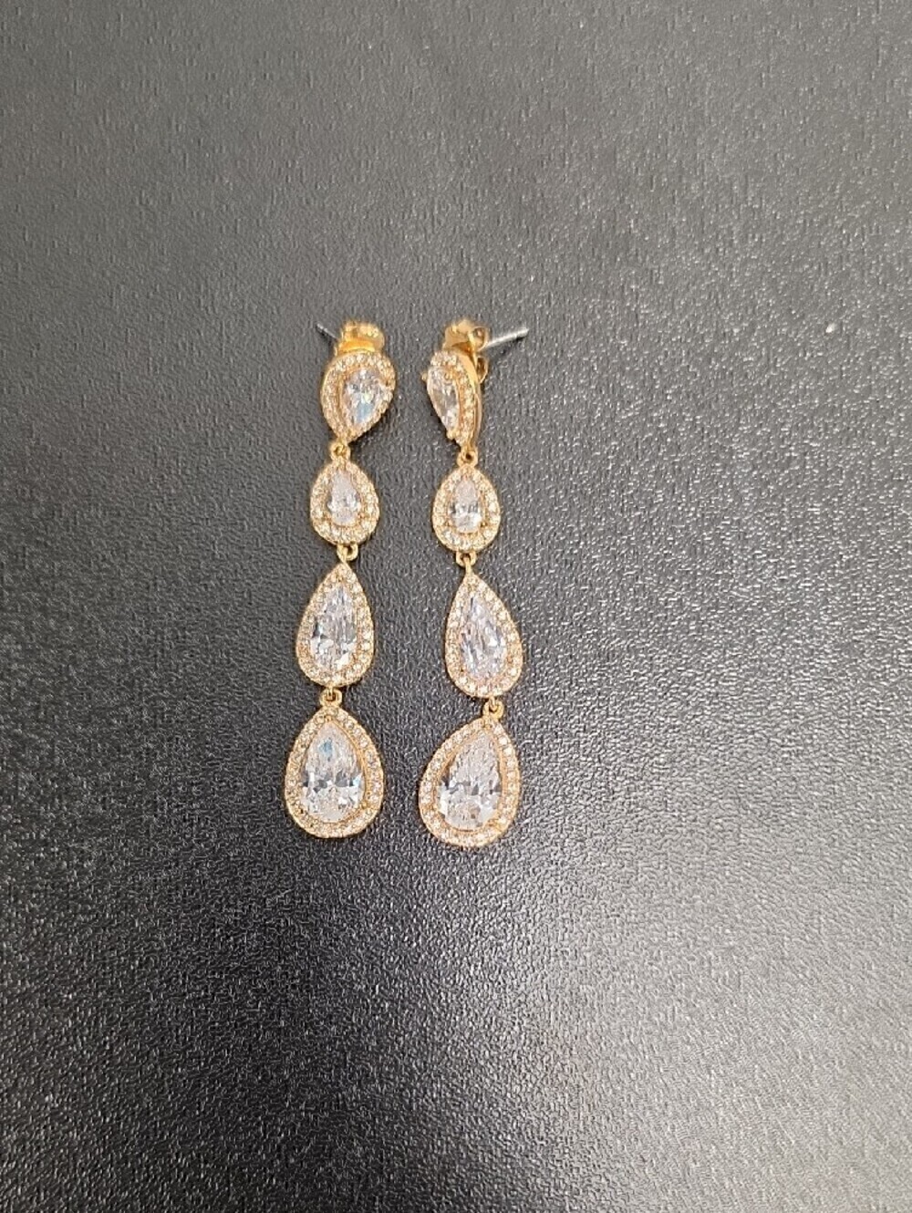 Gold and Clear Teardrop Dangle Earrings - Elegant Women’s Jewelry